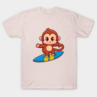 Cute Monkey Surfing Cartoon T-Shirt